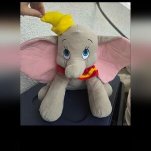 Disney Gray Elephant Plush with Pink Ears and Yellow Hat